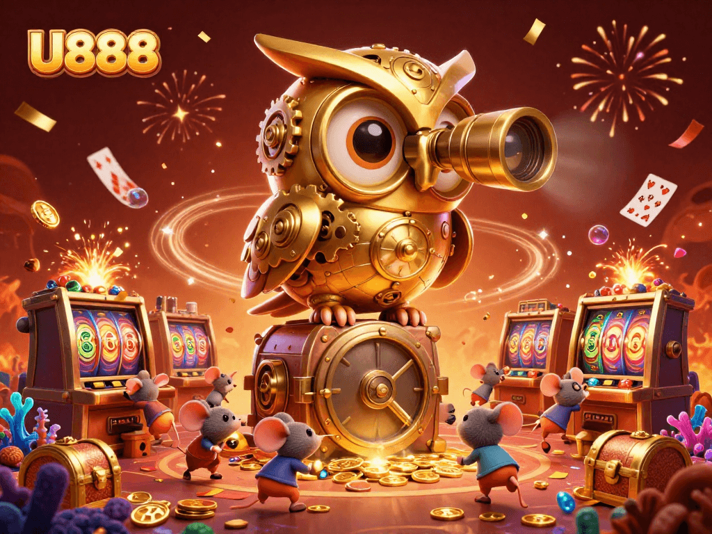 Engage in thrilling slot gameplay at U888, featuring vibrant 3D elements and dynamic game action.