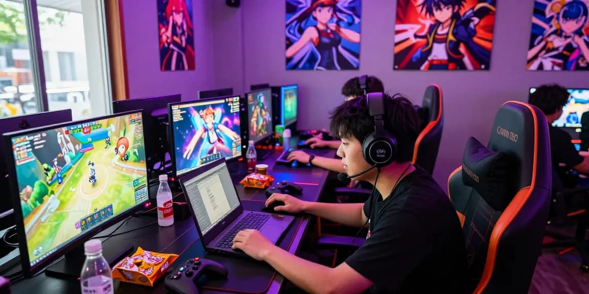 Gaming enthusiast enjoying gacha168 experience in vibrant lounge atmosphere with dynamic visuals and engaging accessories.