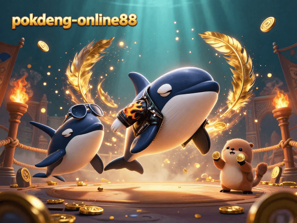 Experience thrilling gameplay with pokdeng-online88 featuring a dynamic underwater scene of characters celebrating with gold coins.