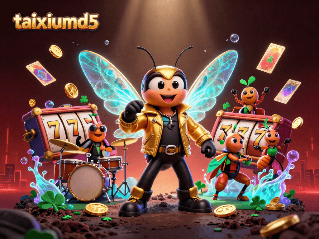 Experience taixiumd5 with vibrant casino excitement featuring animated characters and spinning slot reels.