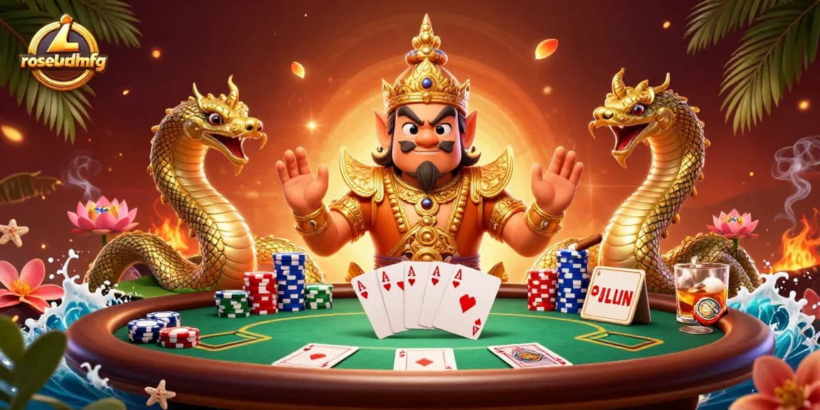 Bet big with rosebudmfg in this lively 3D casino scene featuring poker action and vibrant characters.