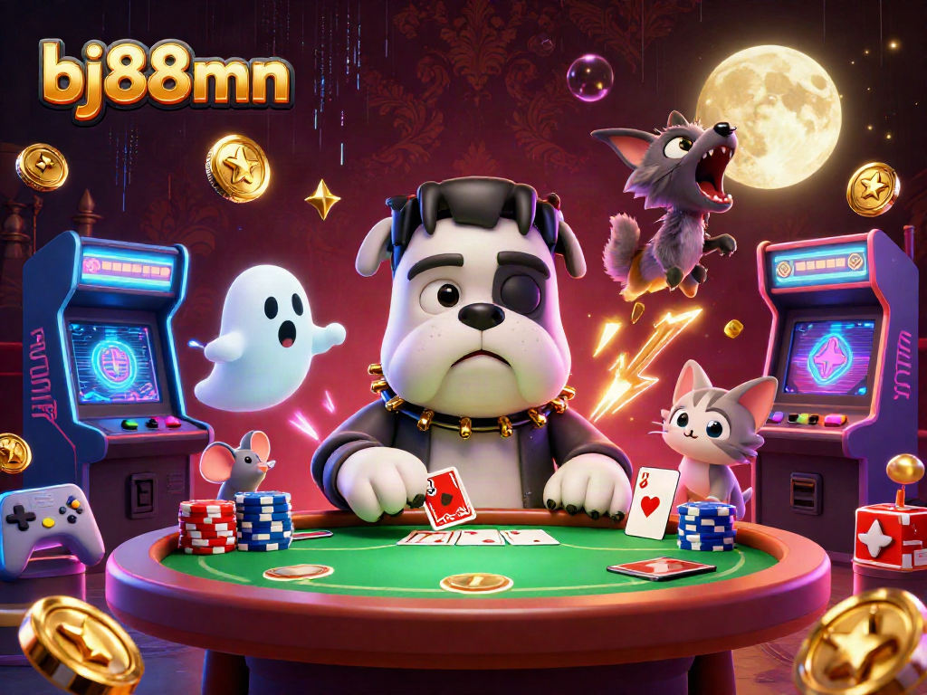 Engage in intense poker action at bj88mn's vibrant casino scene with colorful characters and exciting game elements.