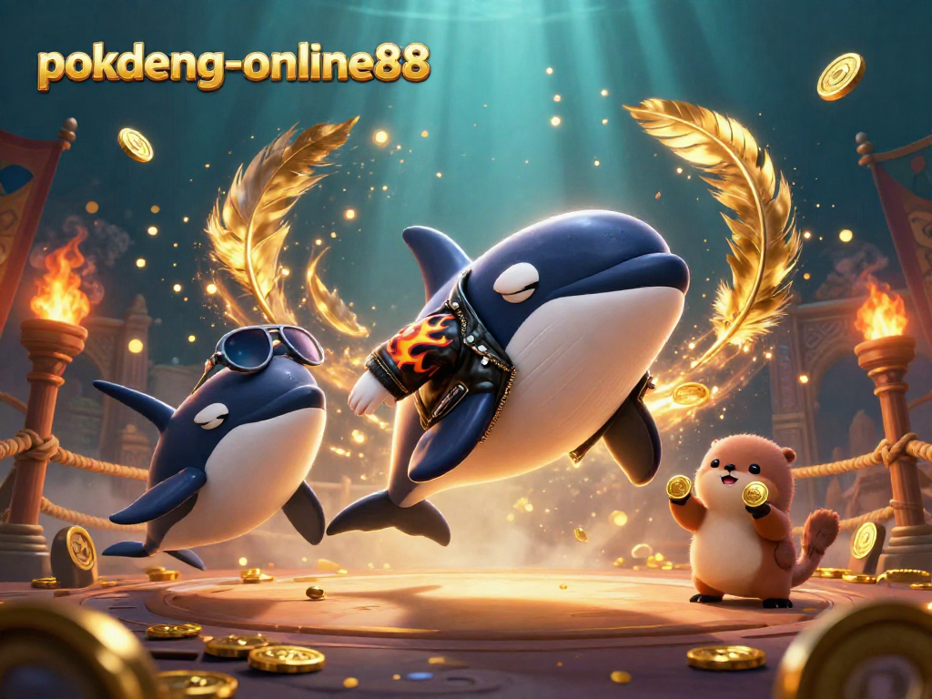 Experience thrilling gameplay with pokdeng-online88 featuring a dynamic underwater scene of characters celebrating with gold coins.