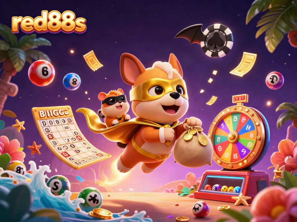 Experience the thrilling gameplay with red88s in a vibrant casino-themed 3D illustration capturing excitement.