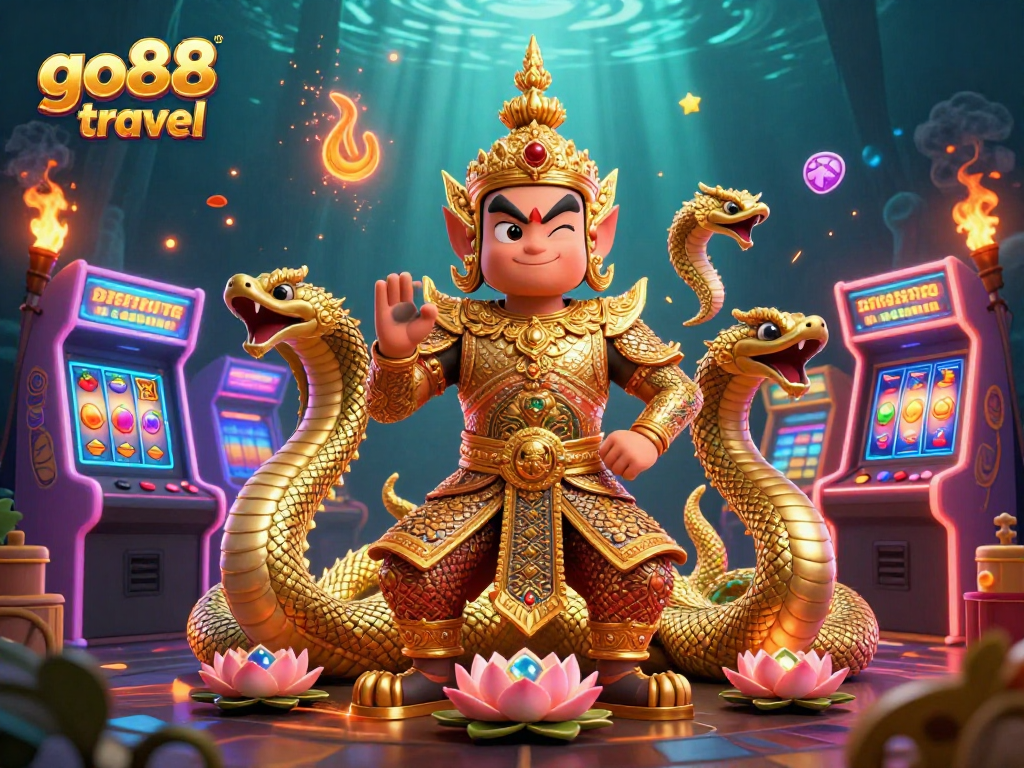 Experience the excitement of go88 travel with vibrant gaming elements in this immersive casino scene.
