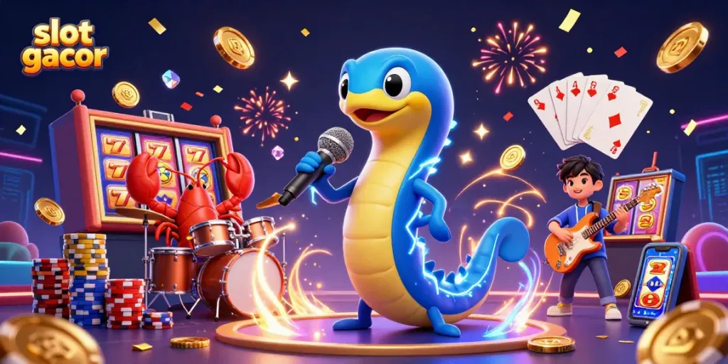 Slot gacor menyajikan permainan menyenangkan dengan jackpot dan simbol keberuntungan dalam ilustrasi 3D yang menarik.