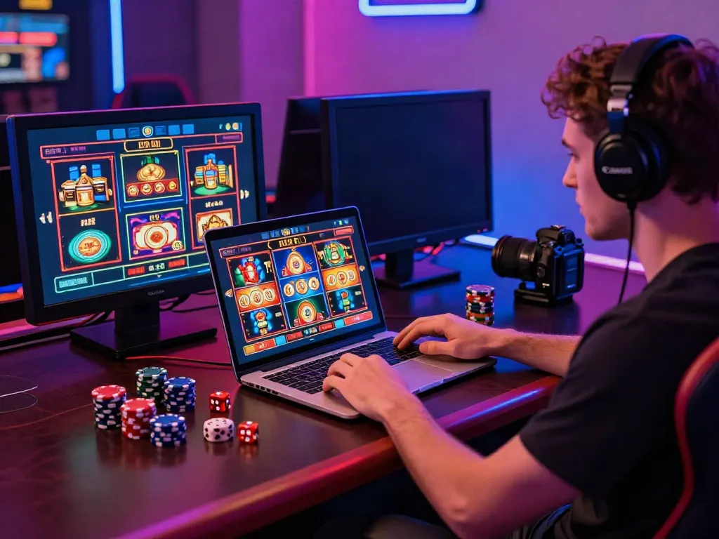 Engaging online gambling setup showcasing akunjp slot game on a laptop.