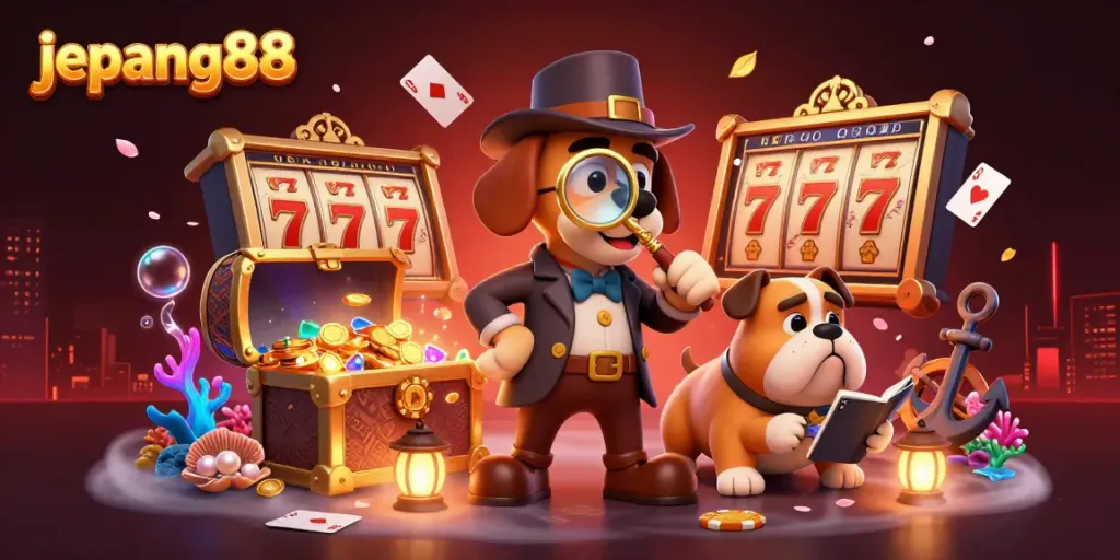 Engage with jackpots and thrilling slots at jepang88 featuring a detective and treasure hunt.