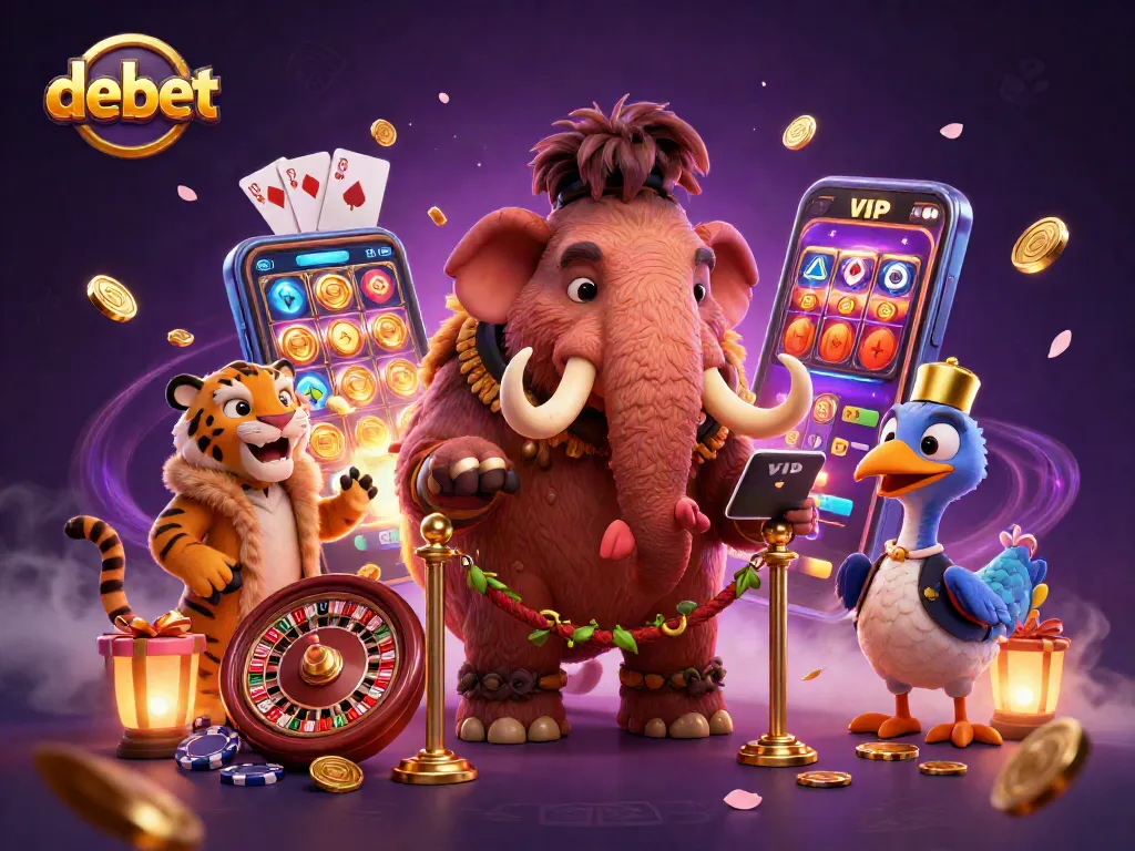 Experience debet thrills with a captivating 3D casino scene featuring a mammoth bouncer and dynamic gaming elements.