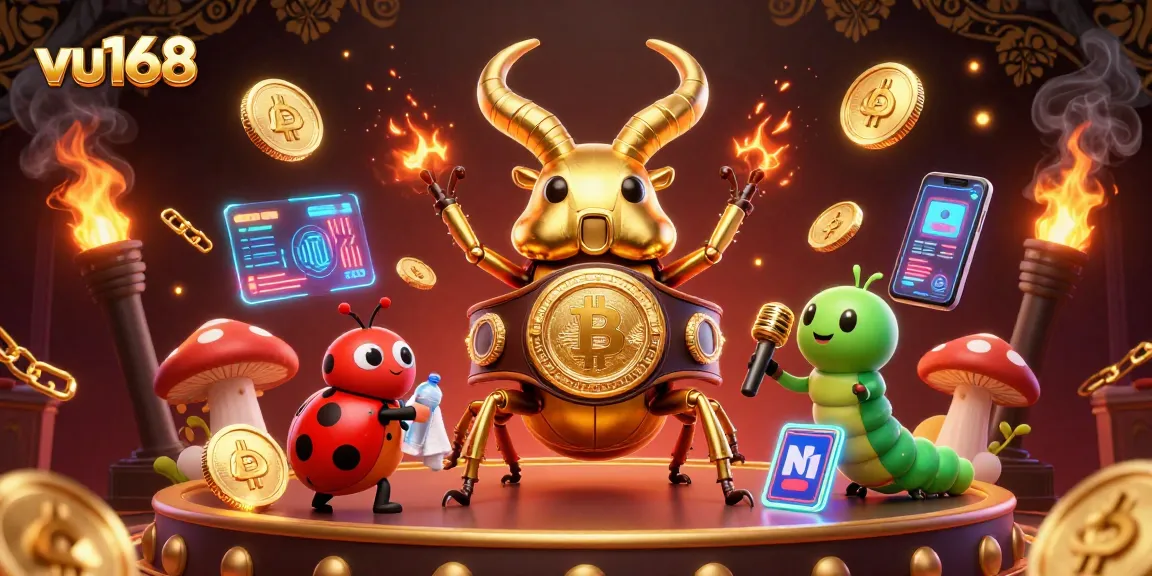 Experience the thrilling world of vu168 with vibrant casino characters and glowing crypto elements!