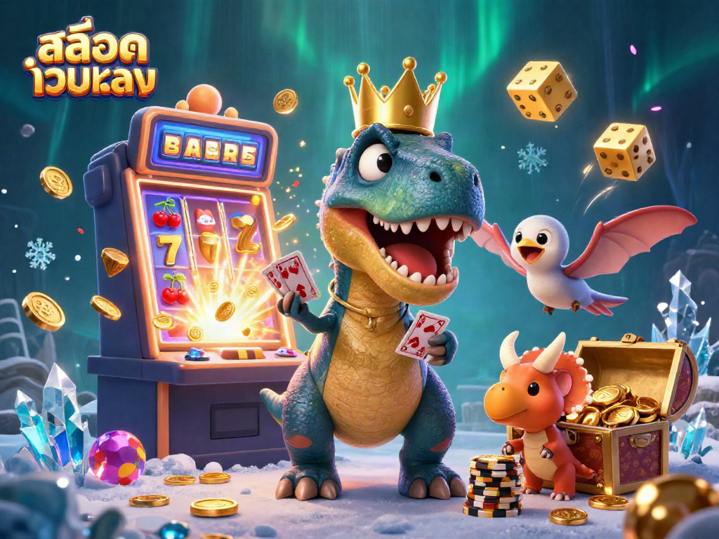Experience the thrill of สล็อตเว็บตรง with a T-Rex and friends amid a vibrant jackpot explosion!