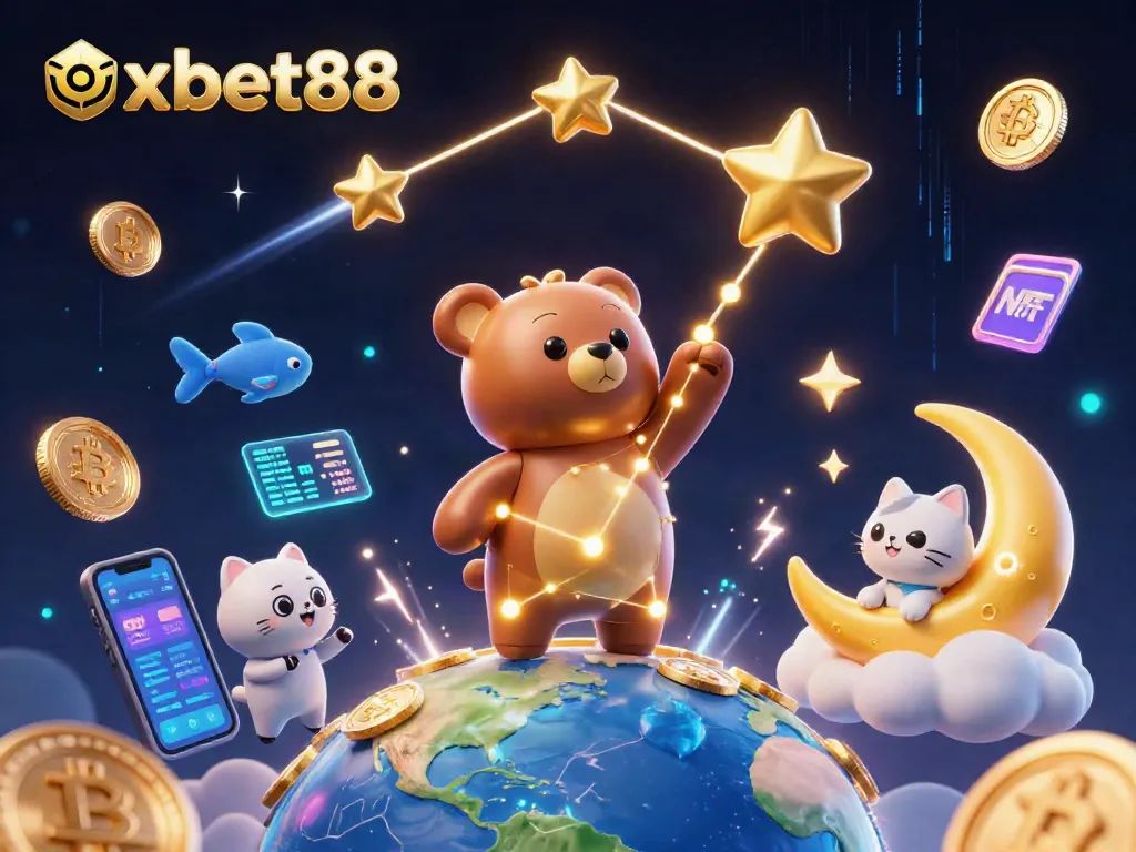 Engage in thrilling gameplay with oxbet88 as a constellation bear scoops coins amidst a dazzling night sky.