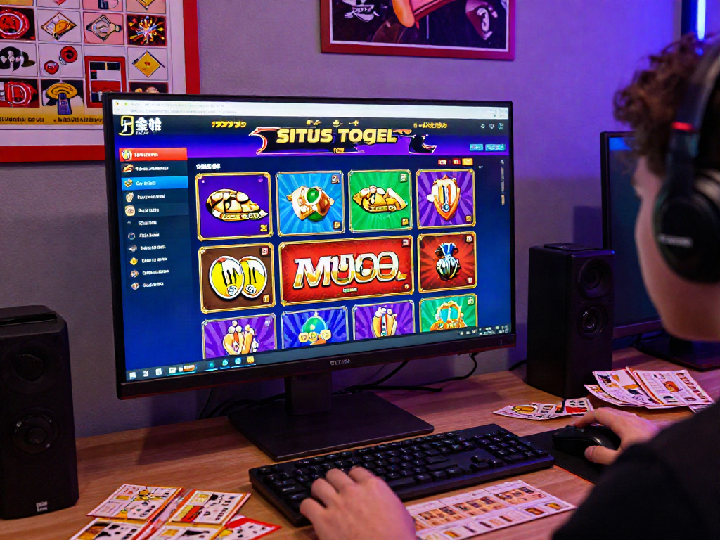Engaging online gaming scene featuring situs togel options on a computer screen with colorful graphics.