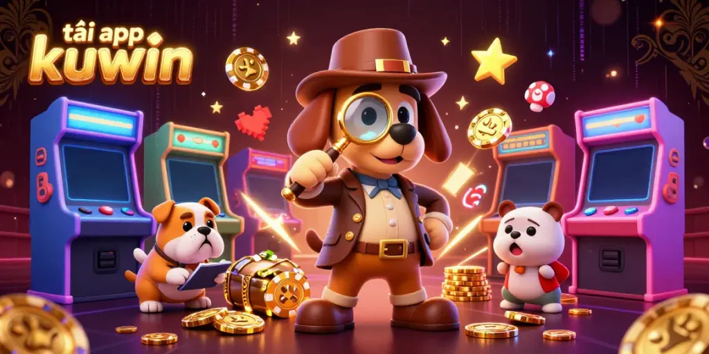 Join the adventure with a detective examining golden poker chips in a vibrant casino setting. Tải app kuwin!