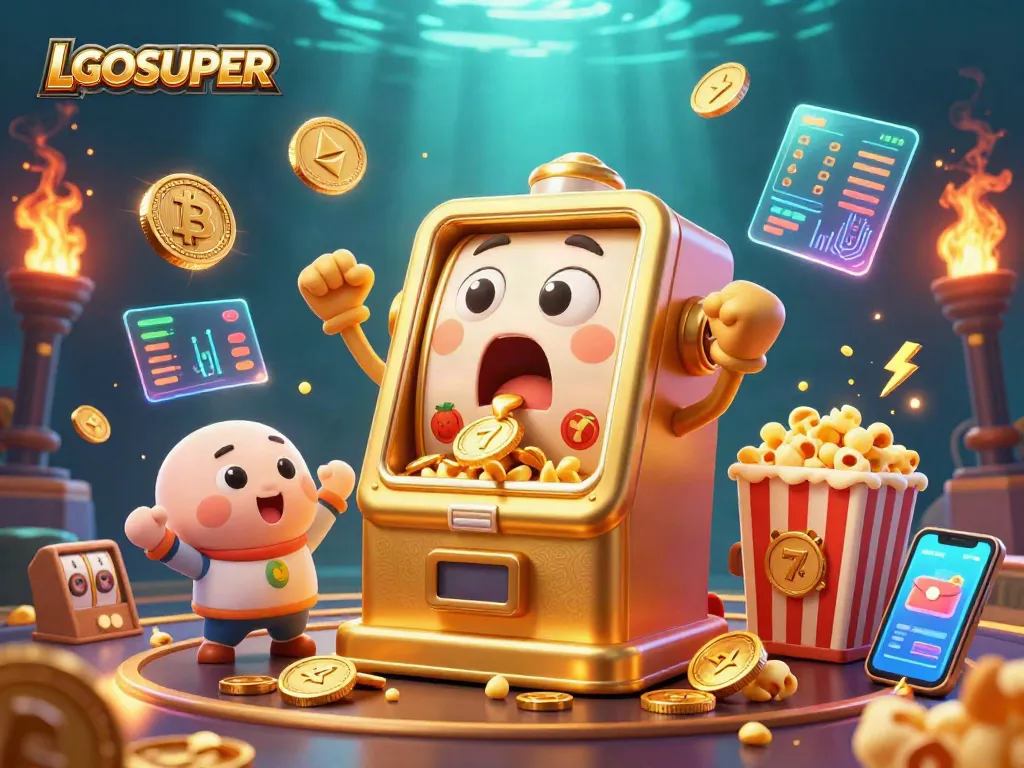 Experience LGOSUPER's exciting slot gameplay with golden machines hitting jackpots amidst a vibrant casino explosion.