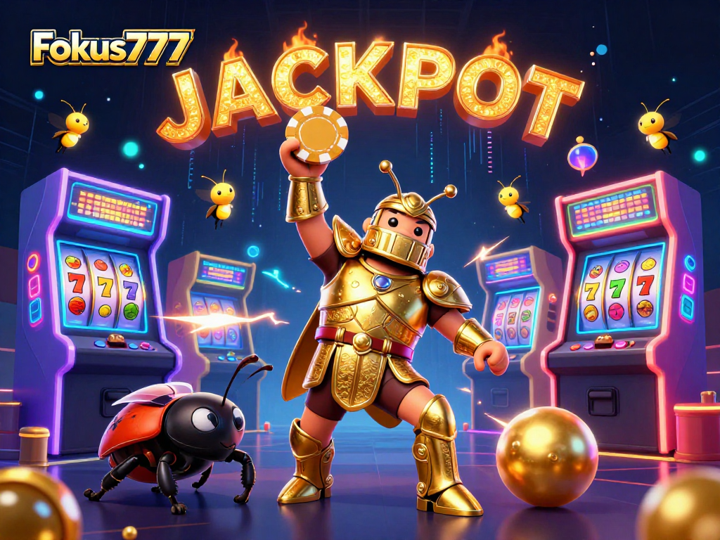Experience thrilling wins with Fokus777, capturing a vibrant jackpot scene filled with casino games.