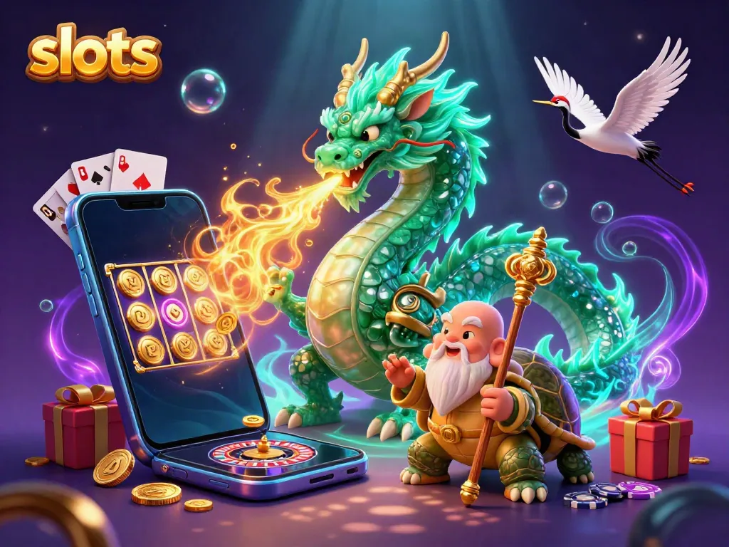 Experience thrilling slots action with an emerald jade dragon, turtle sage, and lucky cranes