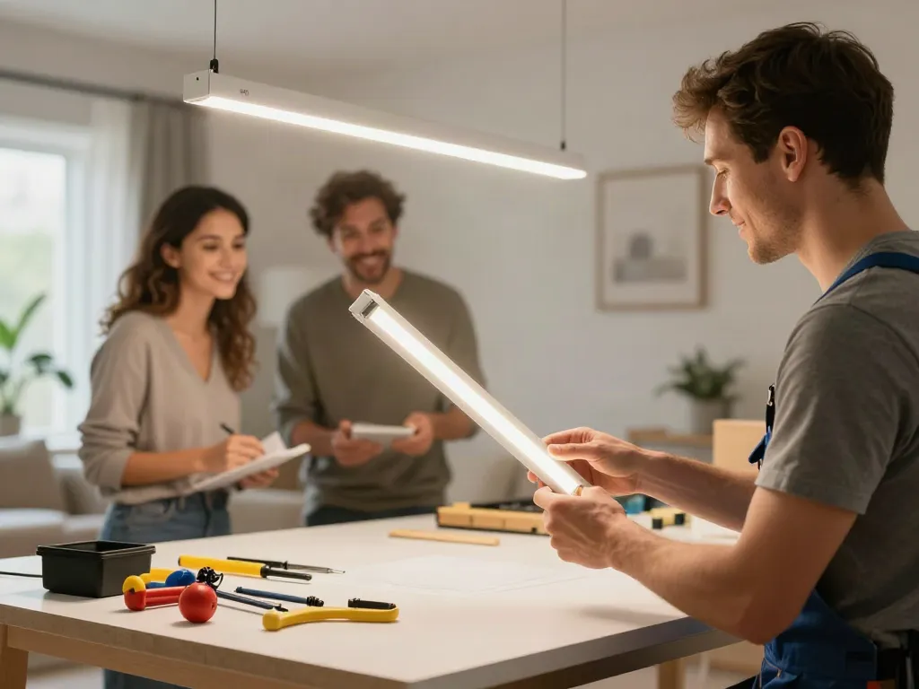 Instalare profesională a benzii LED COB de către un furnizor de servicii de încredere, oferind iluminat modern.