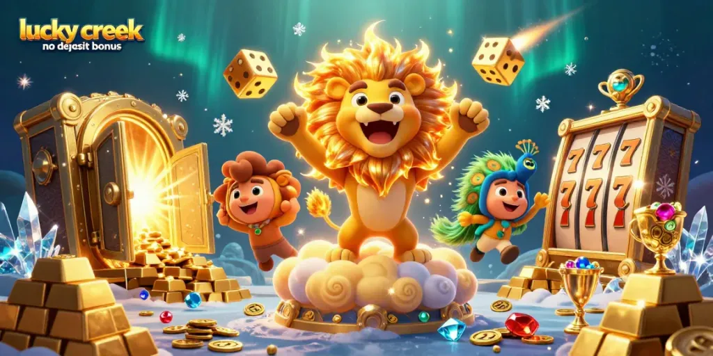 Claim exciting rewards with the lucky creek no deposit bonus in this vibrant casino scene packed with treasures.