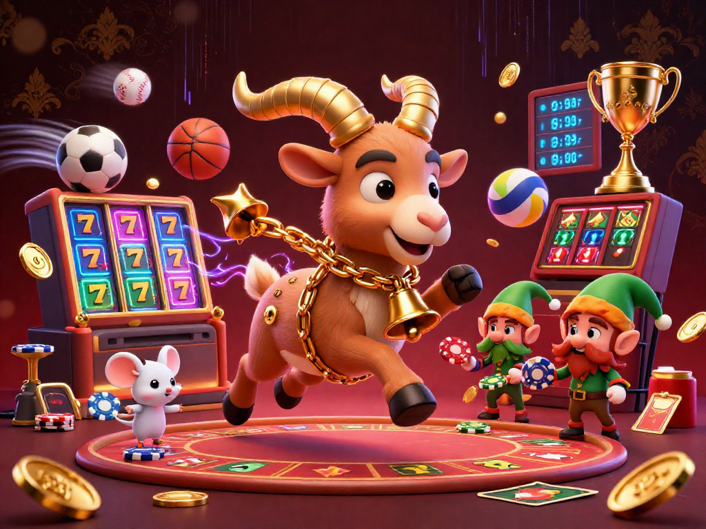 gamebai3cay engages players with a festive Krampus-themed casino illustration, showcasing vibrant gaming elements.
