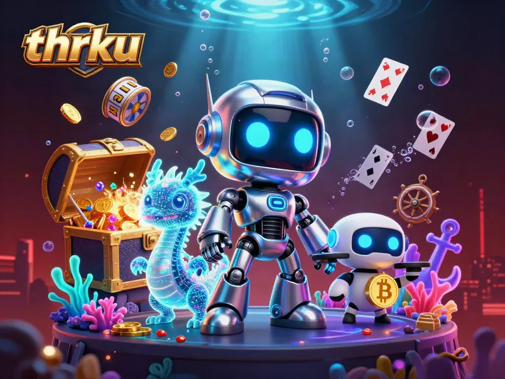 Engage in thrilling gaming action with thrku's dynamic casino scene featuring neon characters and vibrant elements.