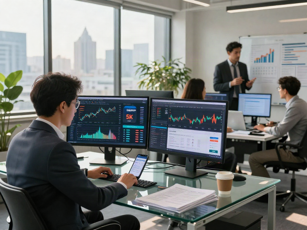 Professional financial analyst reviewing slot deposit 5k strategies in a modern office environment.