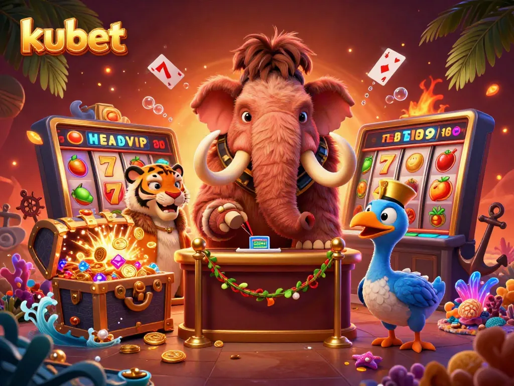 Kubet bouncer checks IDs at casino door with vibrant decorations and slot machines around.
