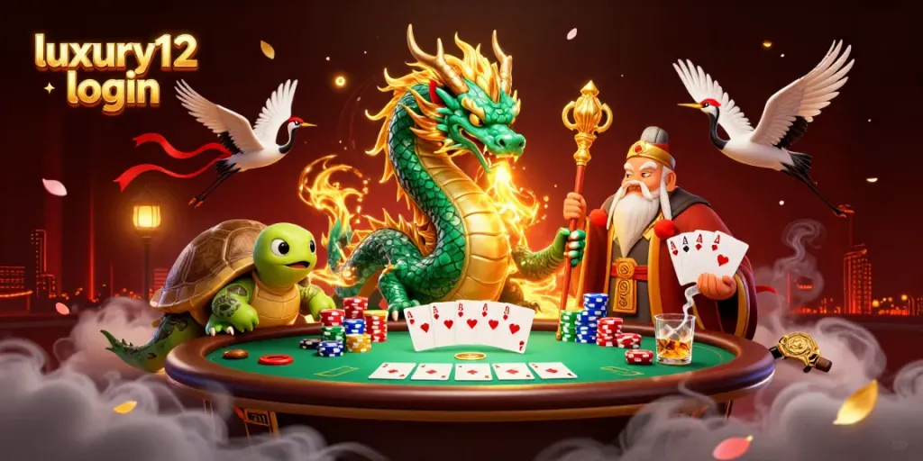 Experience luxury12 login with the jade dragon and poker scene sparking energy and excitement.