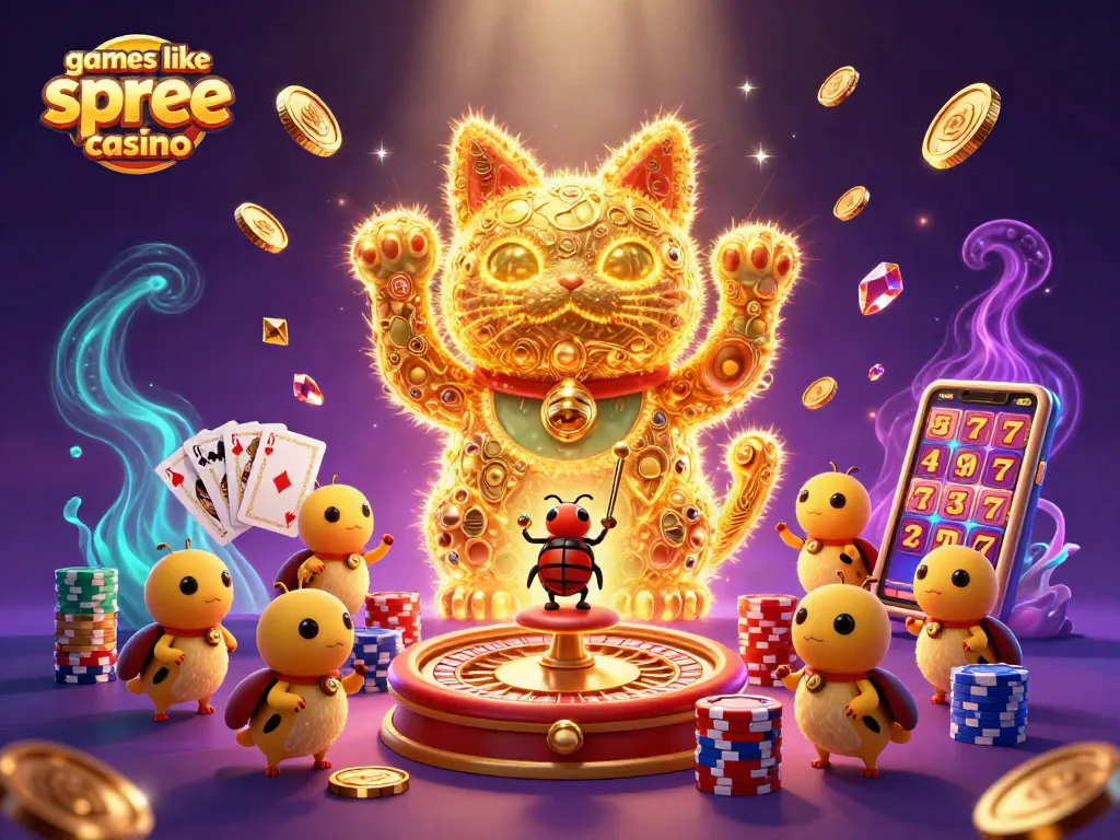 Play games like spree casino with vibrant graphics and exciting bonuses in a unique cartoon scene.