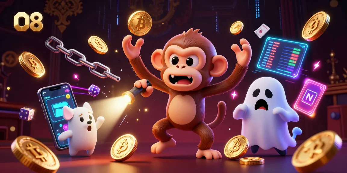 Experience O8 game thrills with a playful ghost-hunter puppy tracking a mischievous monkey.
