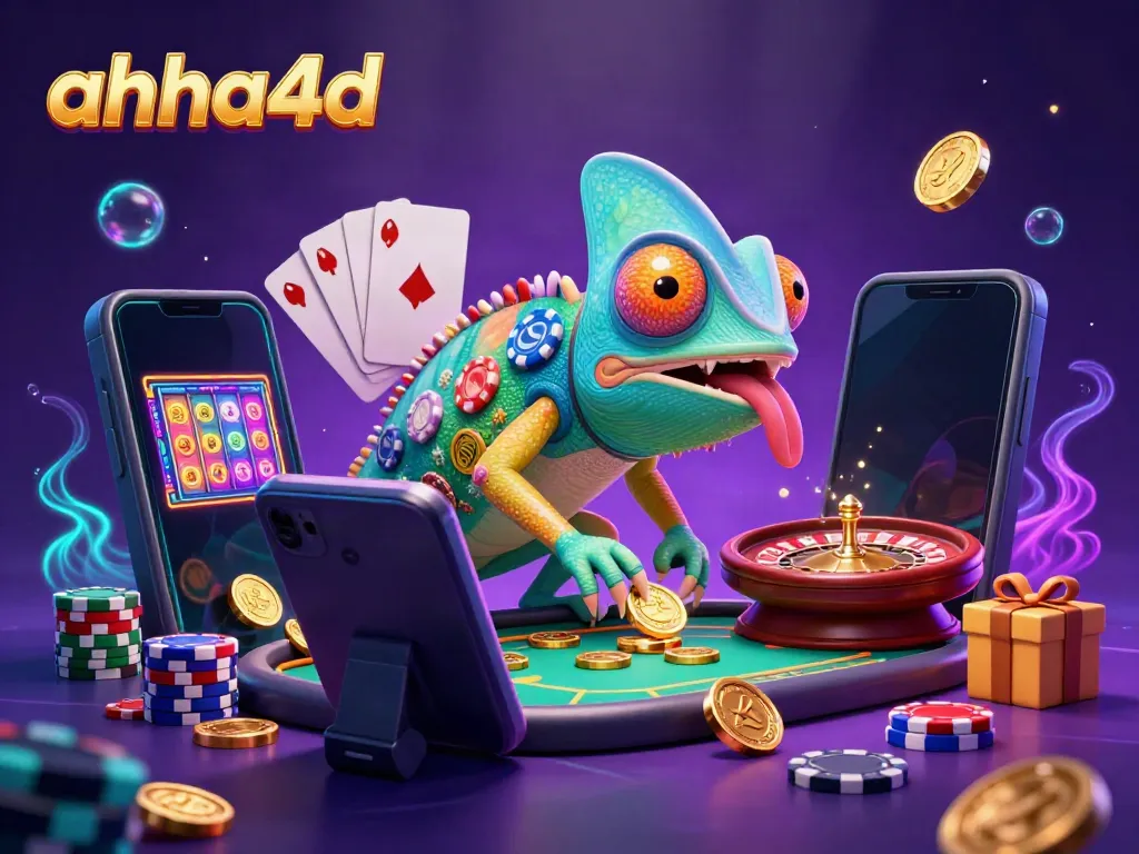 Engage with ahha4d's dynamic chameleon casino owner amidst vibrant gaming elements.