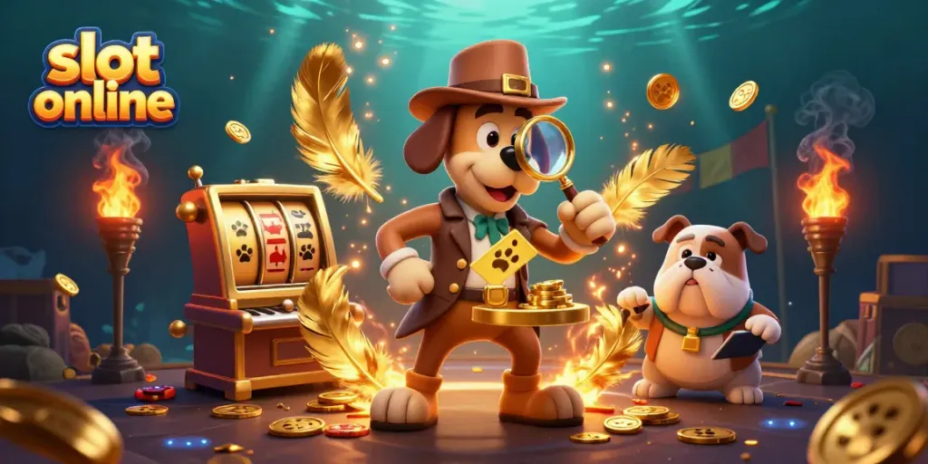 Engage in exciting experiences with slot online, exploring treasures and golden slot machines in a dynamic scene.