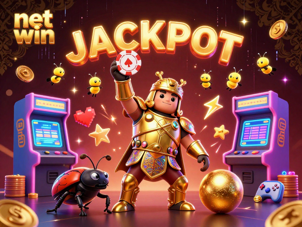 Experience a thrilling net win with the victorious beetle character and dynamic gaming visuals.