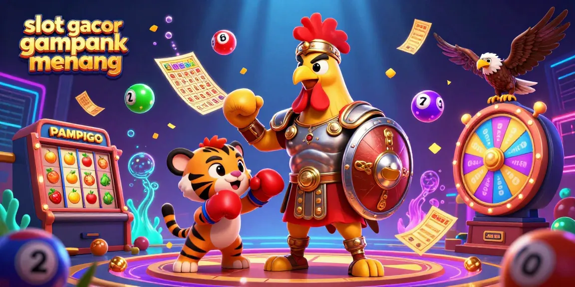 Spin to win with slot gacor gampang menang in a vibrant casino scene featuring cartoon characters.