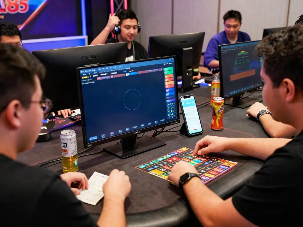 Engaged players celebrating their win on the POKA88 link login platform in a lively and modern gaming environment.