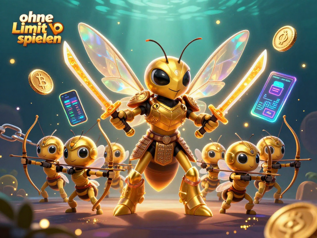 Engage in ohne Limit spielen with vibrant 3D casino character action amidst digital currency visuals.