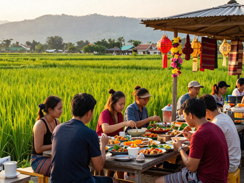 Pengalaman kuliner slot thailand menampilkan pasar yang ramai dengan makanan jalanan yang berwarna-warni.