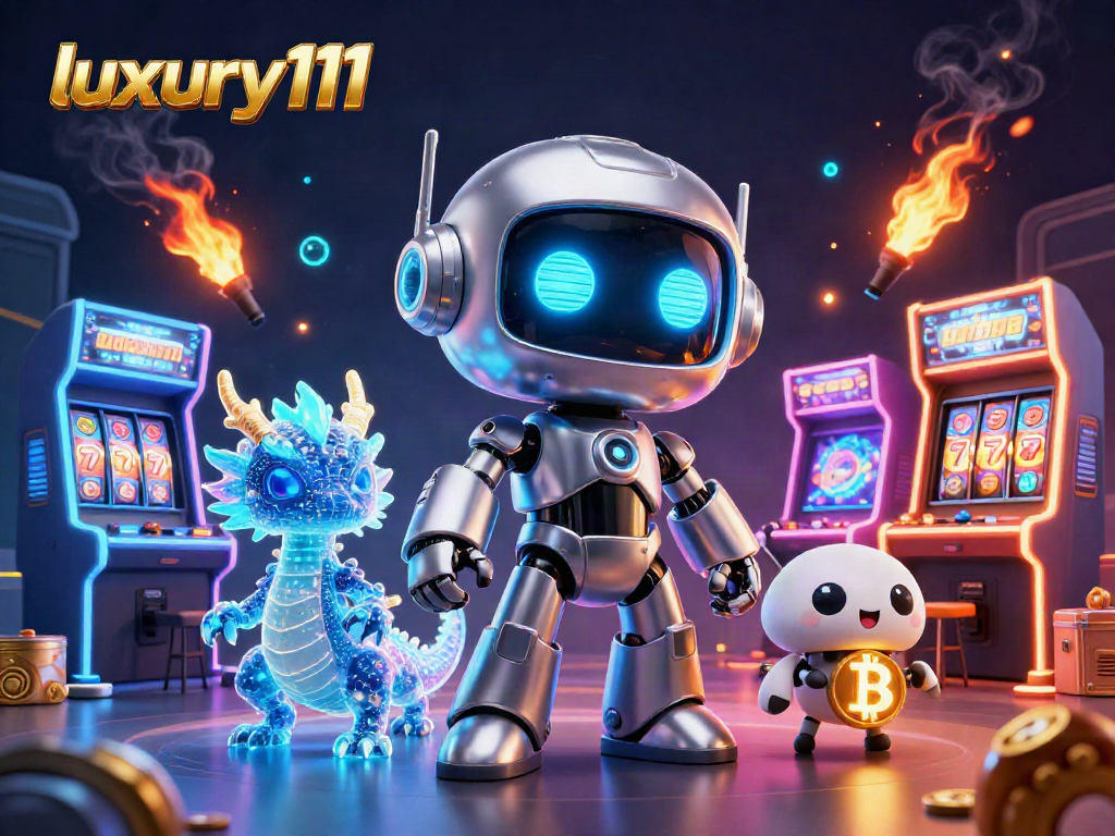 Engage in high-stakes gameplay at luxury111 with a futuristic 3D casino scene featuring charismatic characters.