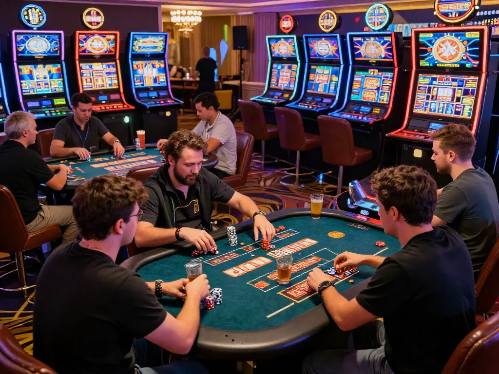 Exciting online gambling scene with players immersed in akunjp gaming experience