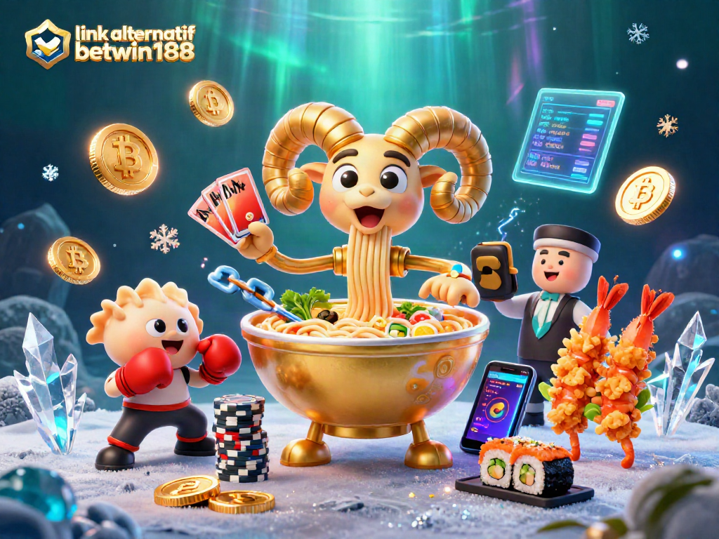 Experience the fun of link alternatif betwin188 with this vibrant 3D casino illustration showcasing colorful characters.
