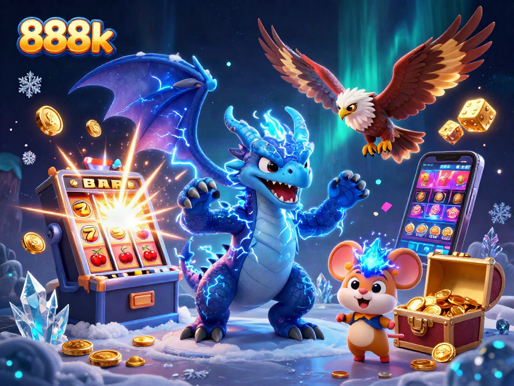 Spin the reels with the vibrant theme of 888k, featuring thrilling casino characters and exciting game elements.