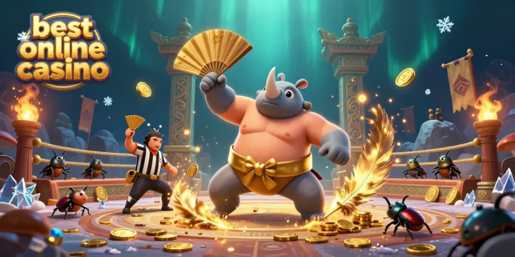 Experience the thrilling atmosphere of the best online casino with a dynamic beetle battle scene.