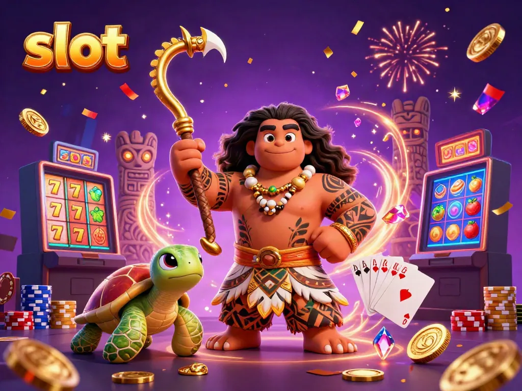 Play exciting slot games with a Polynesian-inspired demigod hawk and glowing tiki statues.