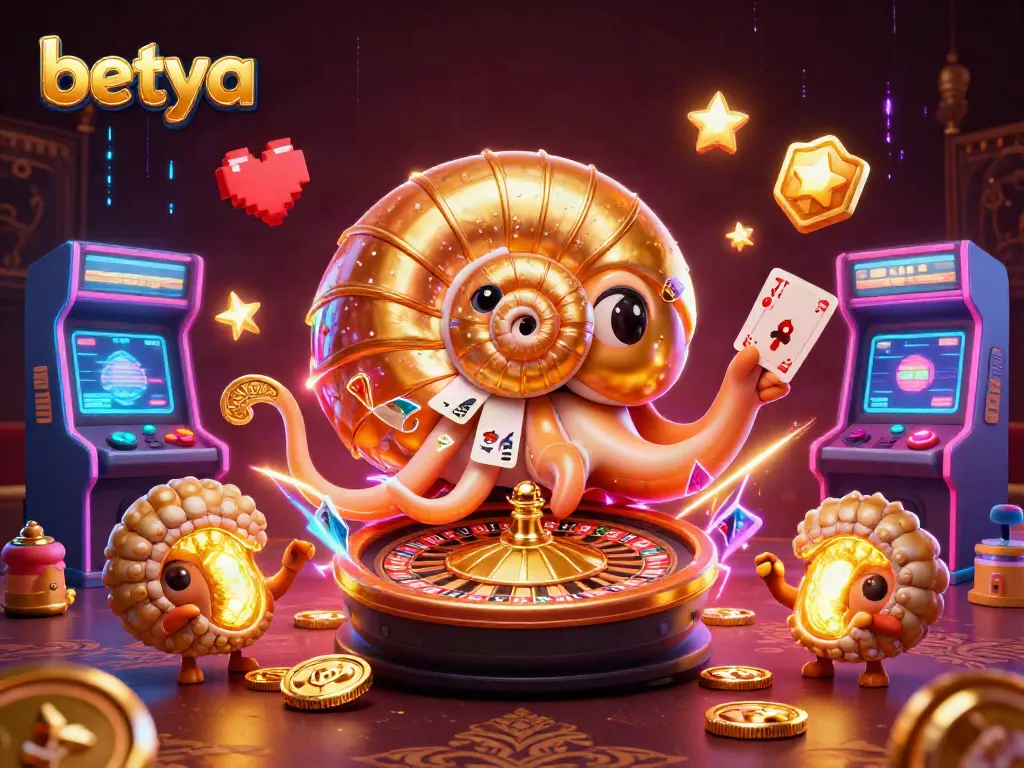 Experience thrilling games at betya with a luminous nautilus roulette wheel and vibrant arcade elements.
