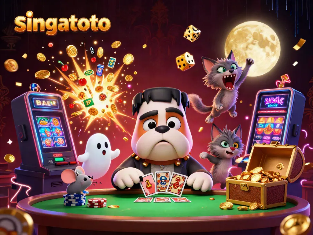 Experience thrilling wins with singatoto's festive gaming celebration featuring vibrant characters and casino elements.