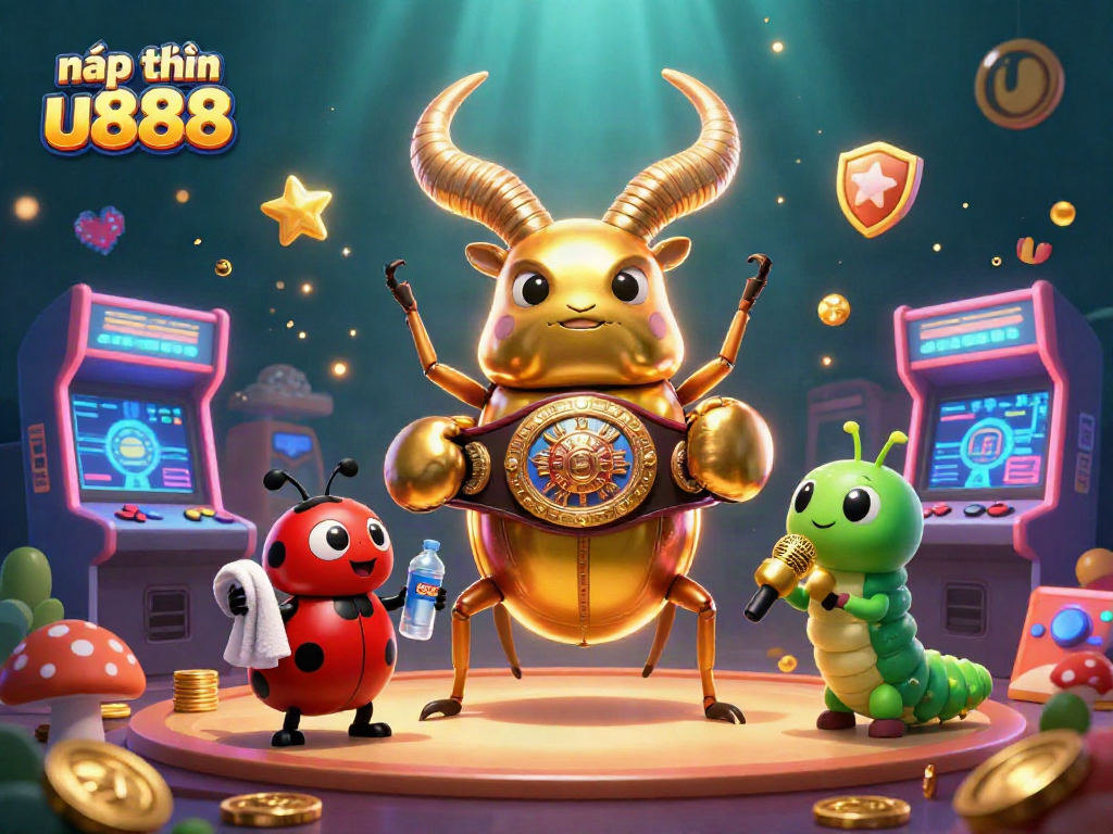 Nạp tiền u888 through vibrant gaming elements featuring a golden stag beetle in an electrifying scene.