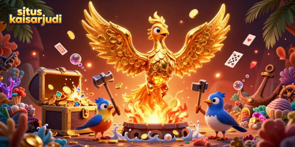 Join the action at situs kaisarjudi with vibrant games featuring a golden phoenix and treasure galore.