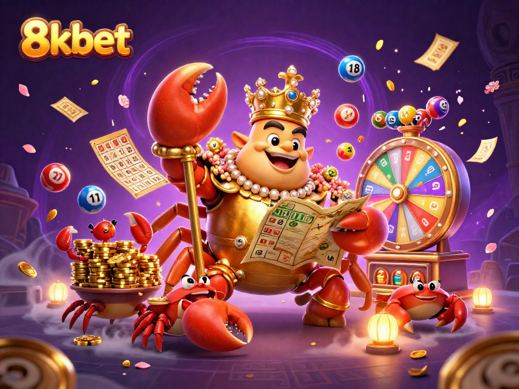 Join the excitement of 8kbet with the golden crab emperor and vibrant gaming elements.