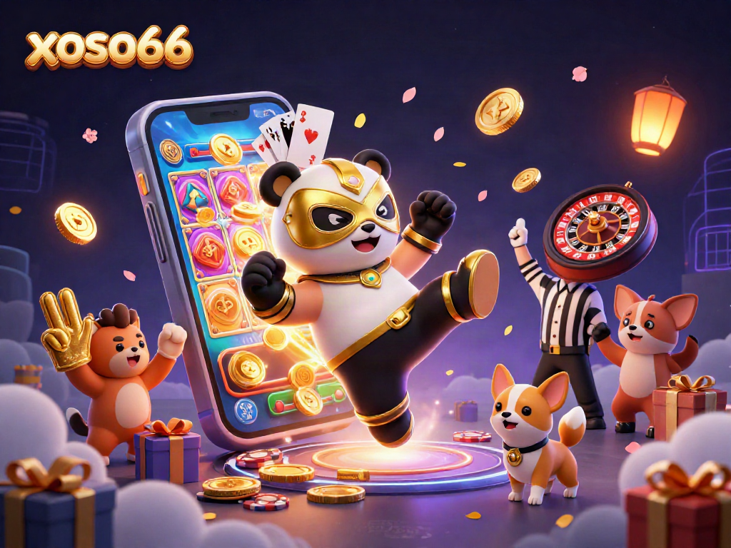 Experience the excitement of xoso66 with vibrant slot gaming action amidst cheerful animal spectators.