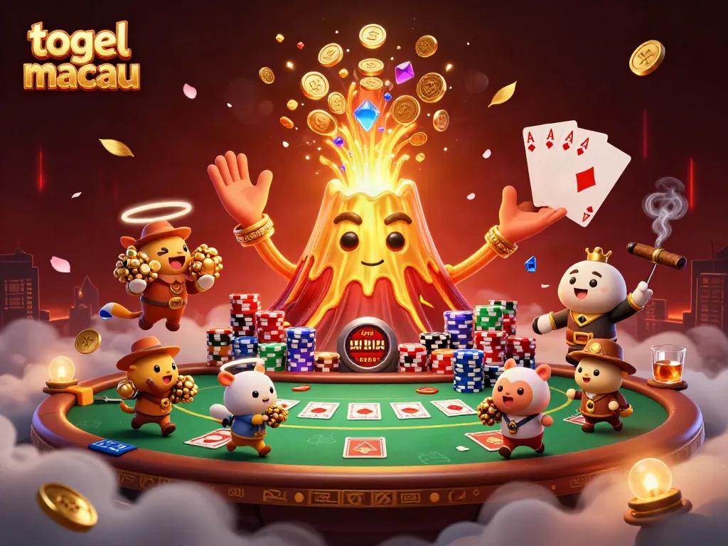 Togel macau highlights exciting gambling action with a golden volcano and treasure in vibrant scene.